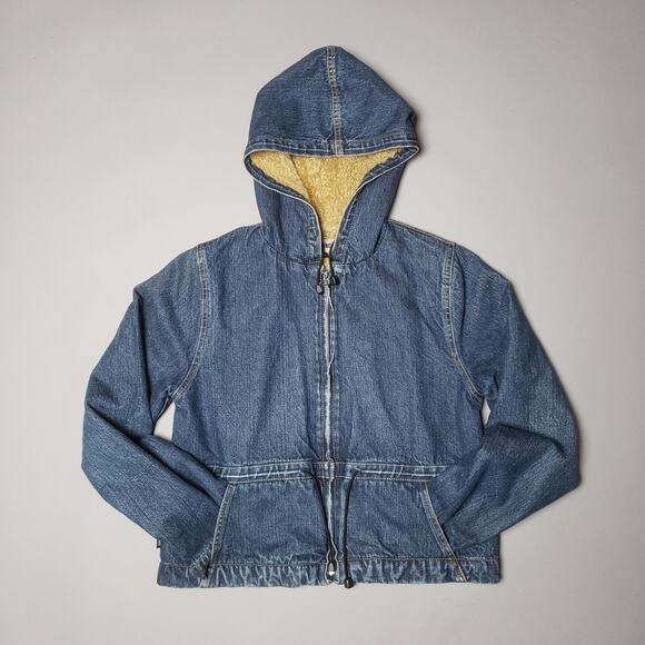 Vtg RARE Americanino Sherpa Denim cropped Zip up Hoodie - Picture 9 of 9